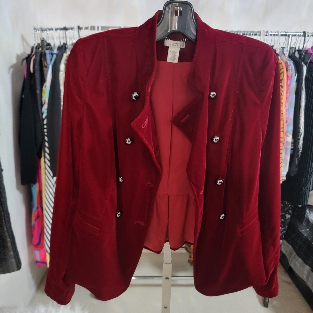 Cache Deep Red Velvet Blazer - image 1